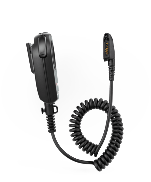 The i.safe MOBILE IS-RSMG2.1 Intrinsically Safe (C1/D1) Remote Speaker Microphone features a black handheld design with volume control, coiled cord, and multi-pin connector—ideal for push-to-talk intercom systems. Shown on a white background.