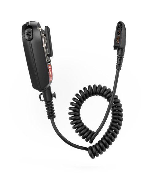 The i.safe MOBILE IS-RSMG2.1 Intrinsically Safe (C1/D1) Remote Speaker Microphone is a black handheld two-way radio mic with a coiled cable, detachable connector, and volume control, shown on a plain white background.