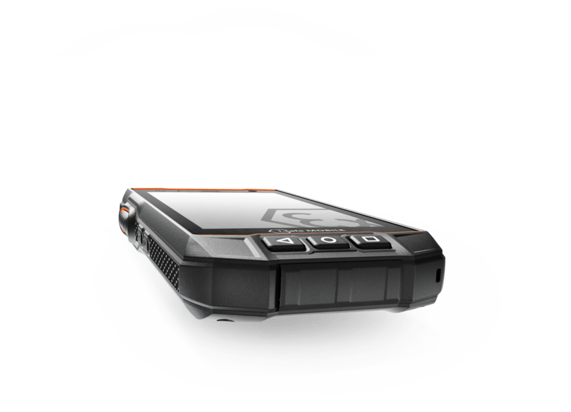 The i.safe MOBILE IS530.1 Intrinsically Safe (C1/D1) Smartphone is a rugged handheld device with a touchscreen, multiple physical buttons, and 4G LTE, shown from a low angle against a plain white background.