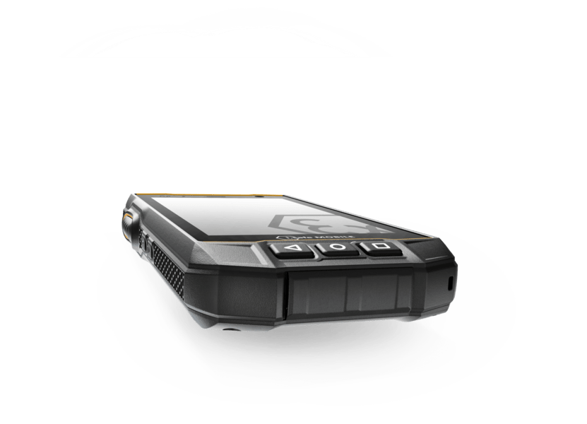 The i.safe MOBILE IS530.2 Non-Incendive (C1/D2) Smartphone runs Android 13, has a Gorilla Glass 3 touchscreen, three physical buttons, and is shown from a low angle on a white background.