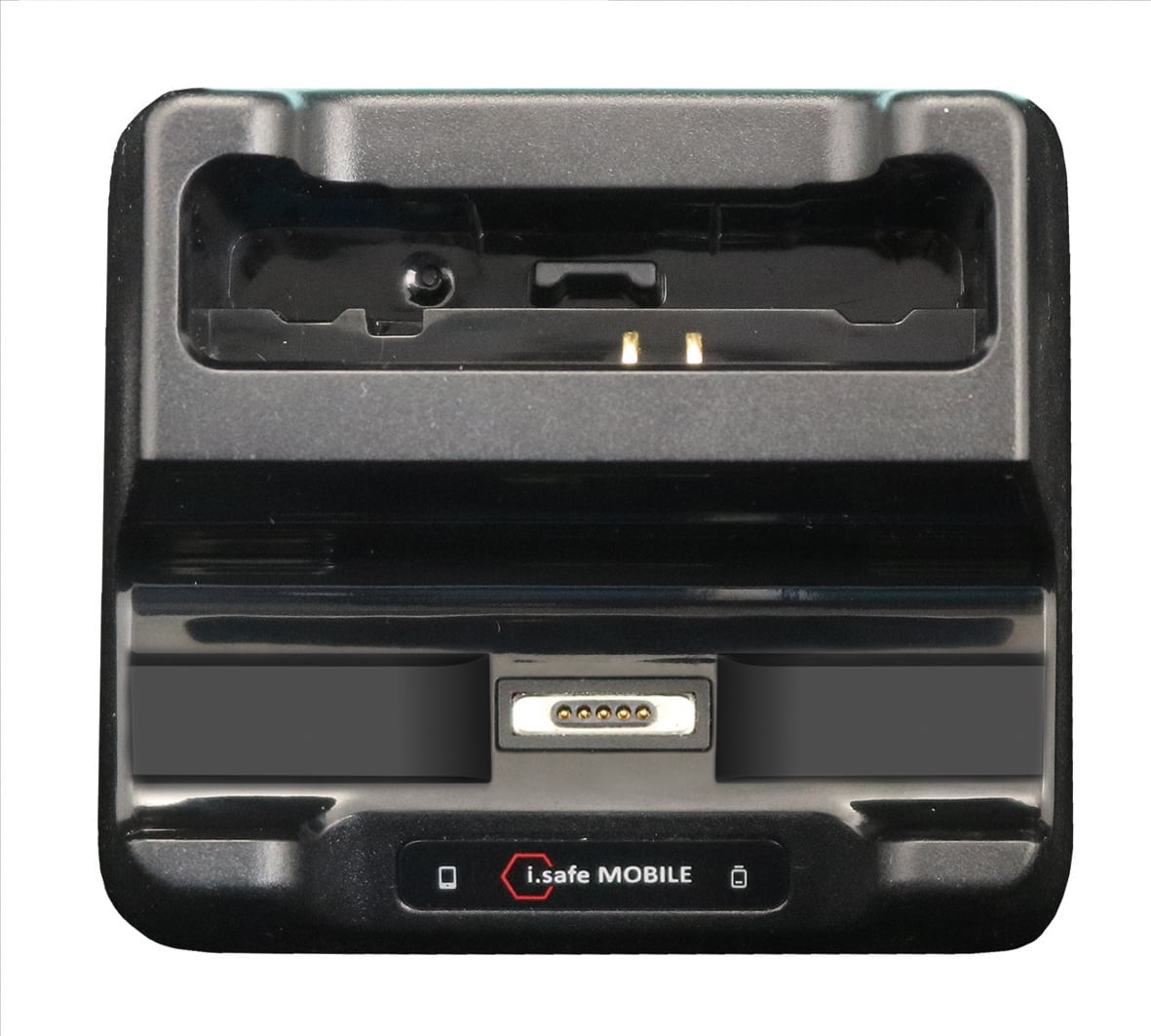 The i.safe MOBILE IS-DC530.1 Desktop Charger features charging ports and a branded logo at the bottom center.