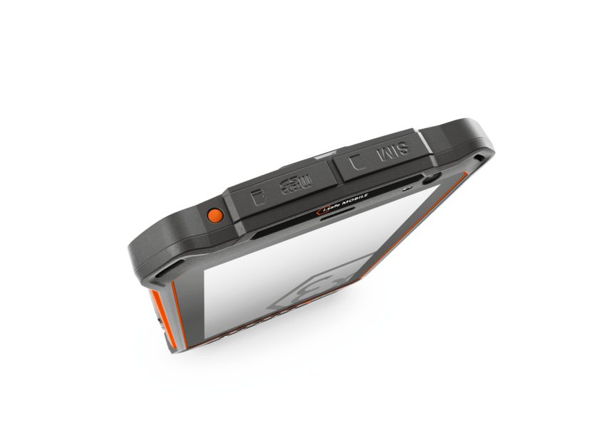 The i.safe MOBILE IS930.1 Intrinsically Safe (C1/D1) Tablet features a rugged waterproof design with an orange border, a screen, and a top switch labeled "SIM1," delivering long battery life for demanding environments.