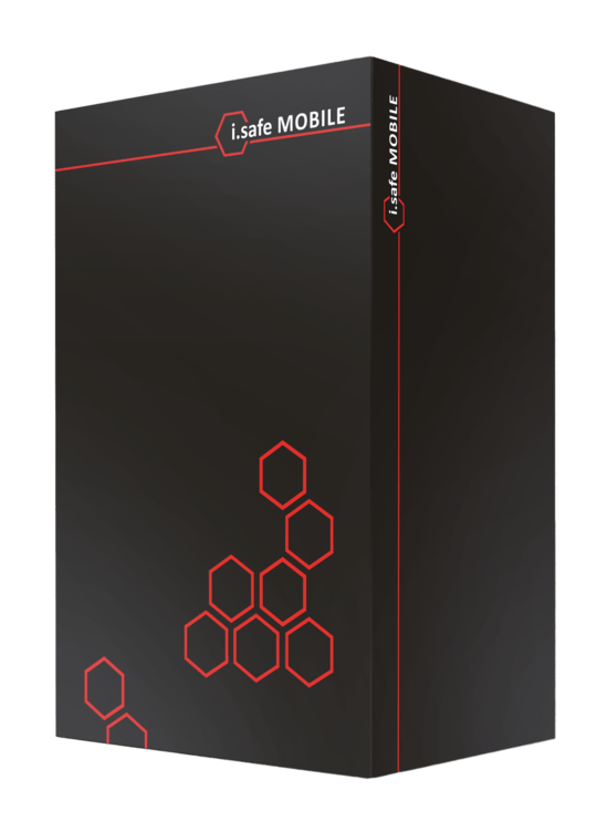 The i.safe MOBILE IS-RSMG2.1 Intrinsically Safe (C1/D1) Remote Speaker Microphone is a black rectangular box with red hexagon patterns, "i.safe MOBILE" branding, and a loud speaker for clear communication.