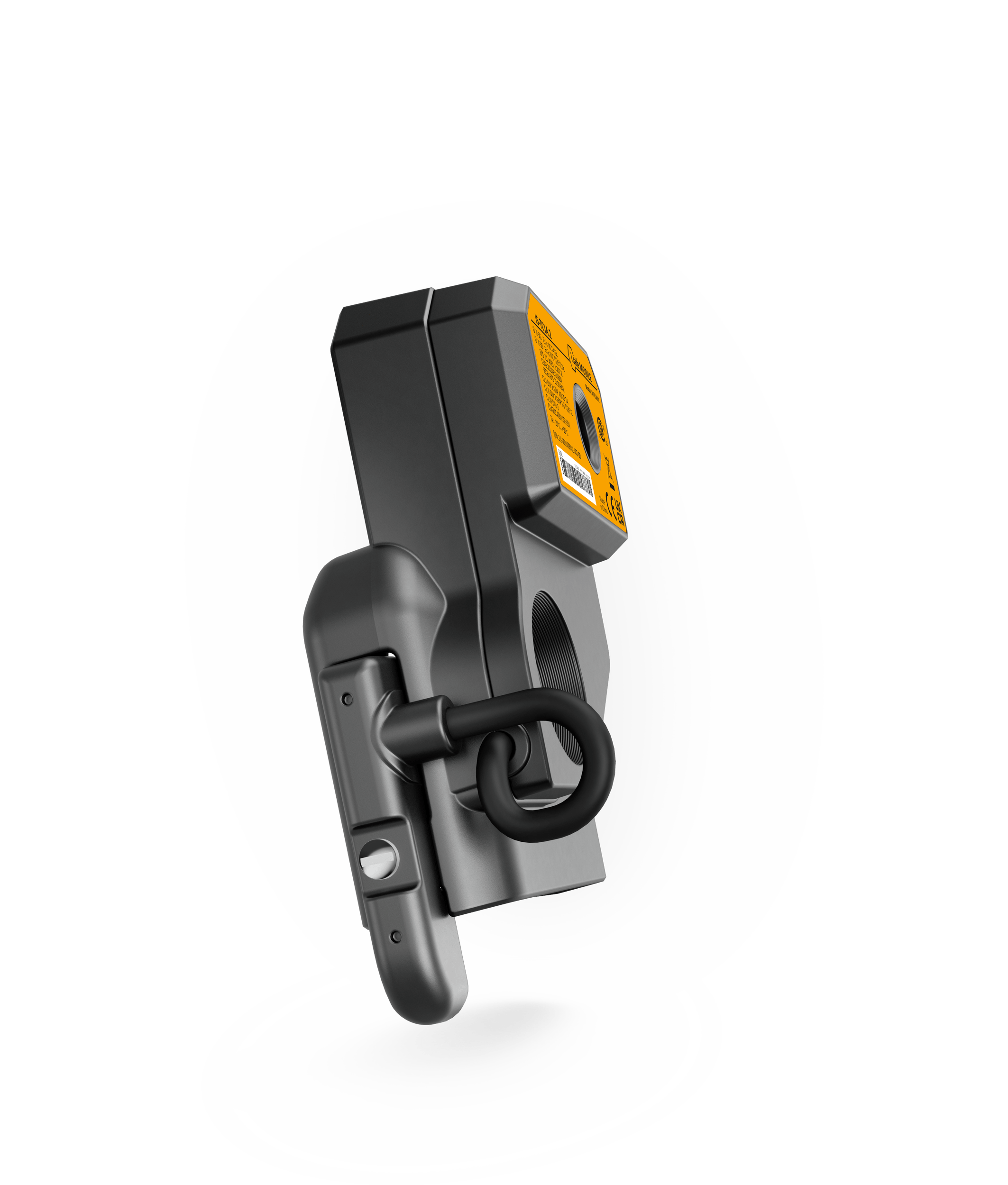 A black cable lock with a yellow safety tag is looped through the trigger guard—ideal for securing firearms in areas using the i.safe MOBILE IS-TC1A.2 Intrinsically Safe (C1/D2) Thermal Camera.