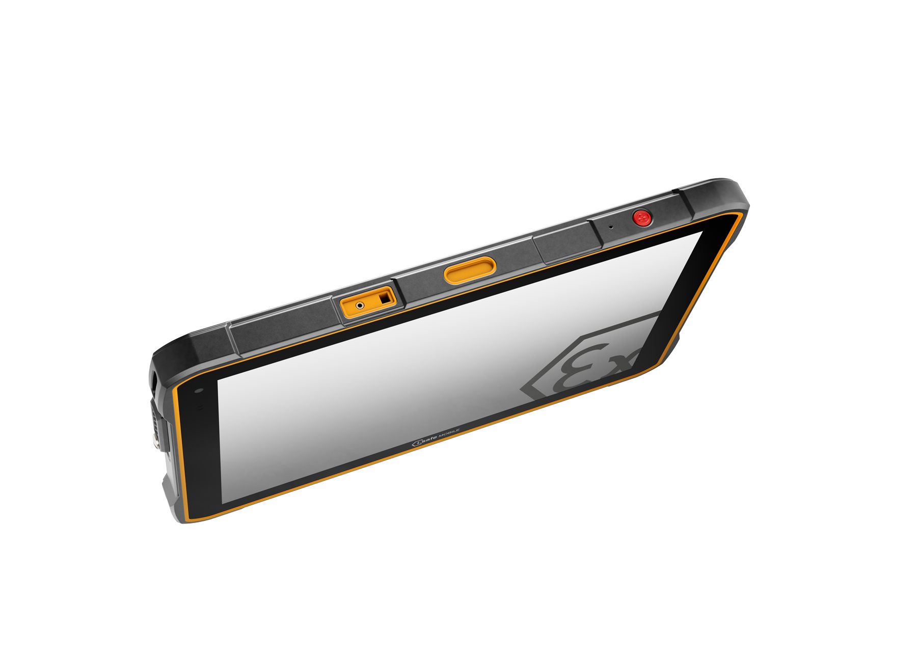The i.safe MOBILE IS945.2 Intrinsically Safe Zone 2/22 Windows Tablet features a black and yellow rugged frame, touchscreen, visible ports and buttons on the top, and is powered by the Qualcomm QCM6490 for reliable industrial use.