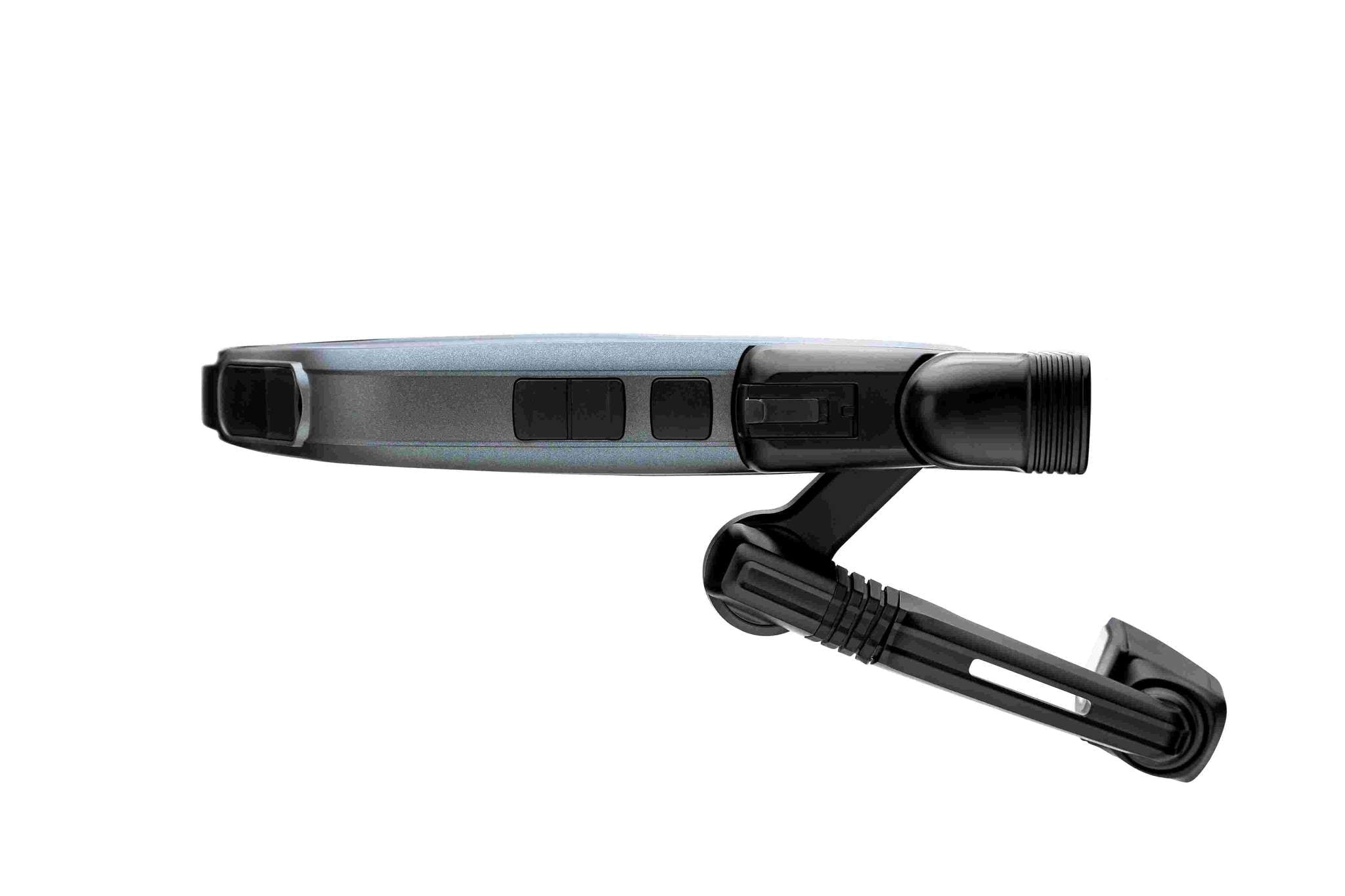 The RealWear Navigator™ 500 Rugged Handsfree Tablet, a wearable headset with a small display arm, buttons, and noise cancellation, is shown in side profile against a white background.