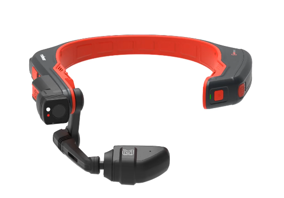 The RealWear Navigator Z1 with Thermal Camera is a wearable headset featuring a red and black frame, small camera, microphone arm attachment, and advanced smart glasses functionality in a sleek design.