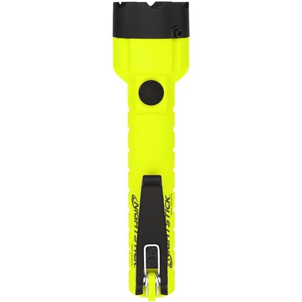 The Nightstick XPP-5420GX X-Series Intrinsically Safe Flashlight, yellow with a black button and side clip, is designed for hazardous locations and is shown facing front against a white background.