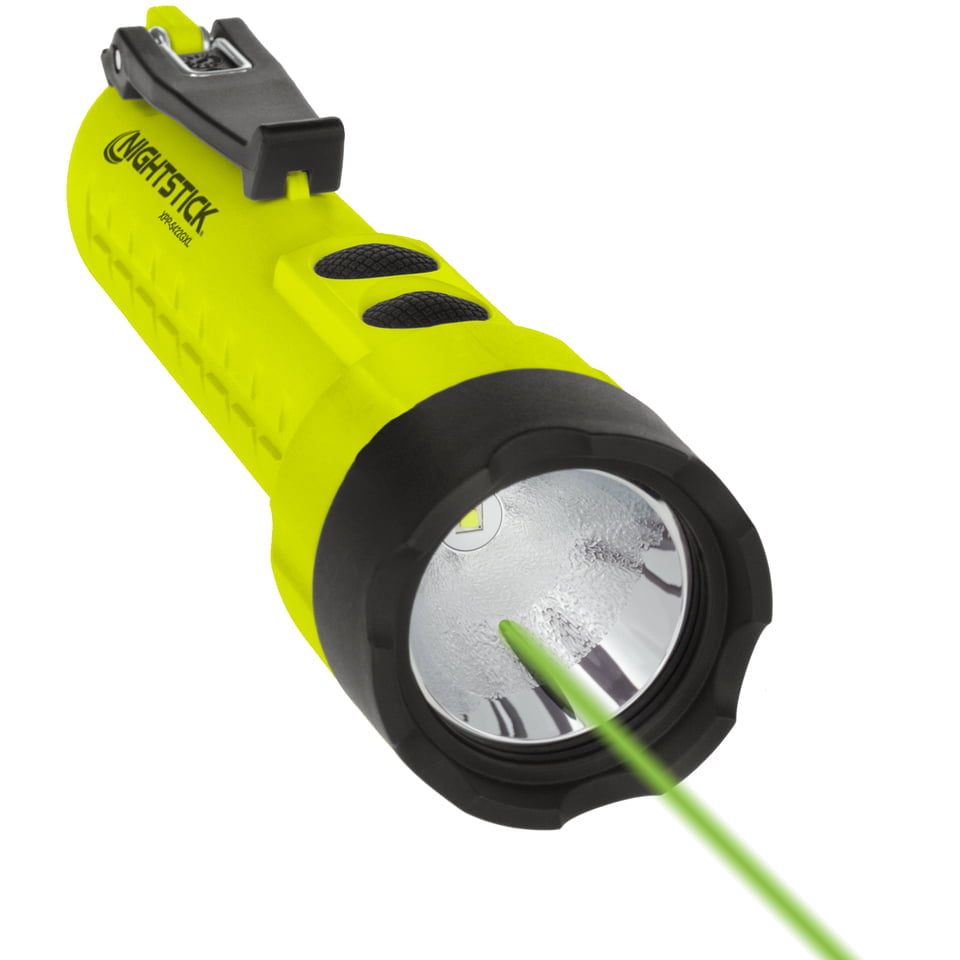 The Nightstick XPP-5422GXL Intrinsically Safe Flashlight features a visible green laser beam, making it ideal for hazardous locations.