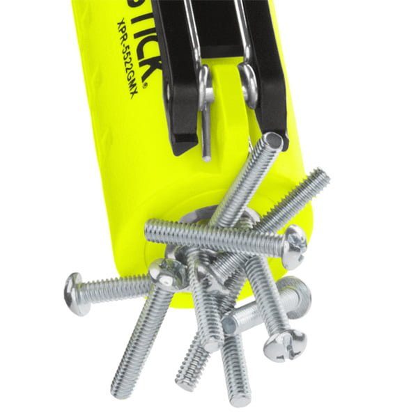 The Nightstick XPR-5522GMX is a compact, intrinsically safe rechargeable Dual-Light™ flashlight with dual magnets and a yellow body, resembling a highlighter with metal screws attached to its tip.