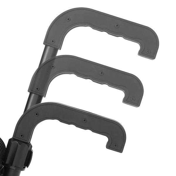 A close-up of the Nightstick XPR-5592GCX Intrinsically Safe Rechargeable LED Scene Light Kit shows its telescopic handle with three extended positions, each featuring a curved black grip, against a white background.