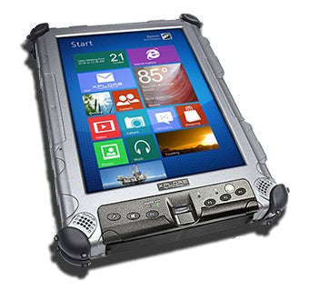 The Xplore XC6 Series DMSR Dual-Mode Sunlight-Readable Ultra Rugged Tablet PC displays a vibrant interface and real-time weather updates, making it ideal for industrial environments.