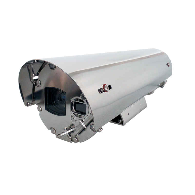 The Tecnovideo TXFDTV30-XX Innovative Explosionproof Day/Night and Thermal Dual Camera Station features a stainless steel cylindrical housing with visible lens and mounting bracket, designed for hazardous locations, shown on a plain white background.
