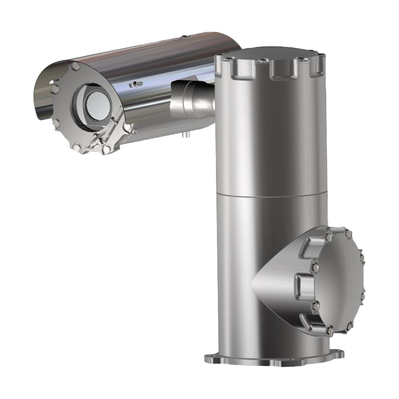 The Tecnovideo TXPTH02 / TXPUSTH02 Innovative Explosionproof PTZ Camera Station features a stainless steel cylindrical body and protective cover, delivering durable performance in hazardous locations and harsh environments.