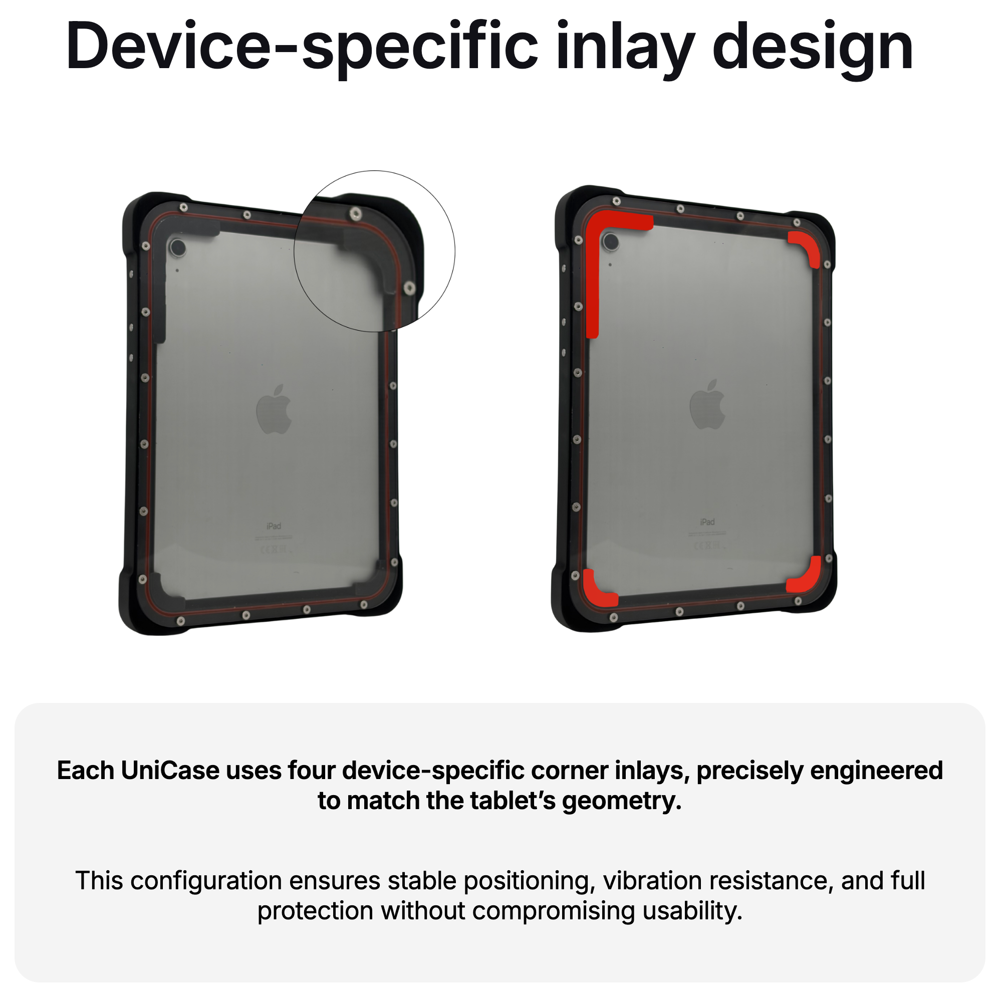 The Armadex Zone 2/22 Ex UniCase - Surface Go features device-specific, impact-resistant corner inlays for a precise fit, offering stable positioning and enhanced protection for improved reliability.