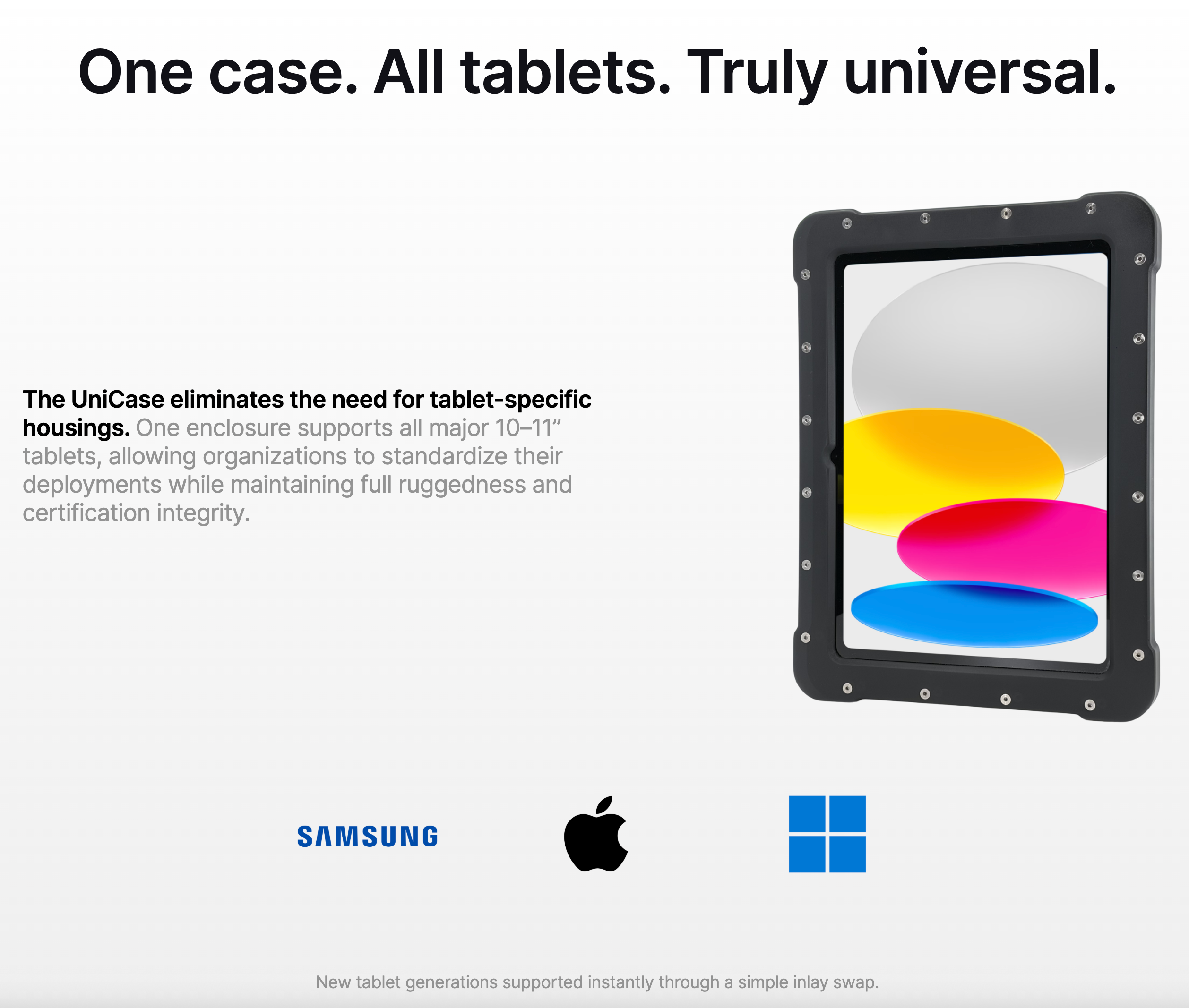 The Armadex Zone 2/22 Ex UniCase - Surface Go is a rugged, impact-resistant tablet case that fits 10–11" devices, offering universal compatibility for major brands through the Universal UniCase platform.