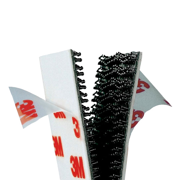 Close-up of 3M adhesive-backed hook and loop strips, partially peeled to reveal both surfaces—ideal for securing the Nightstick XPP-5453G [UL-913] IS Multi-Function Dual-Light Headlamp in tough work environments.