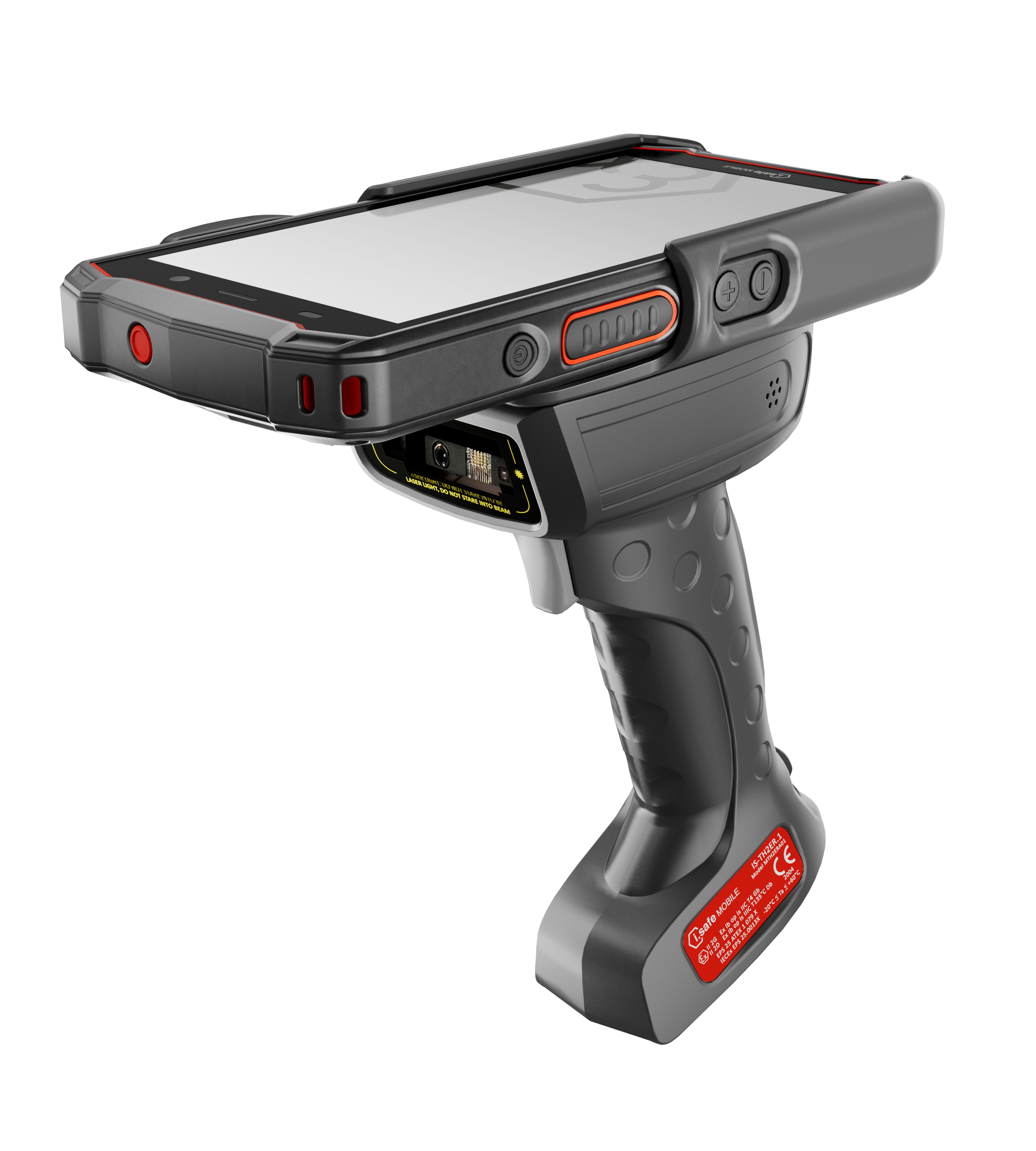 The i.safe MOBILE IS-TH2ER.1 Intrinsically Safe (C1/D1) Barcode Scanner Trigger Handle is designed for comfortable, long-distance 1D/2D barcode scanning in industrial and commercial environments.