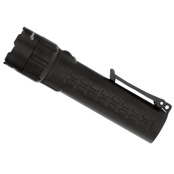 The Nightstick XPP-5420BA [Zone 0] IS Torch is a black ATEX flashlight with a clip, engineered to be intrinsically safe and waterproof—perfect for demanding environments.