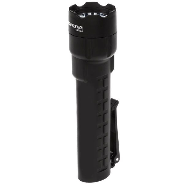 A black Nightstick XPP-5420BA [Zone 0] IS Torch sits against a white background. This intrinsically safe LED flashlight is designed for reliable use in hazardous environments.