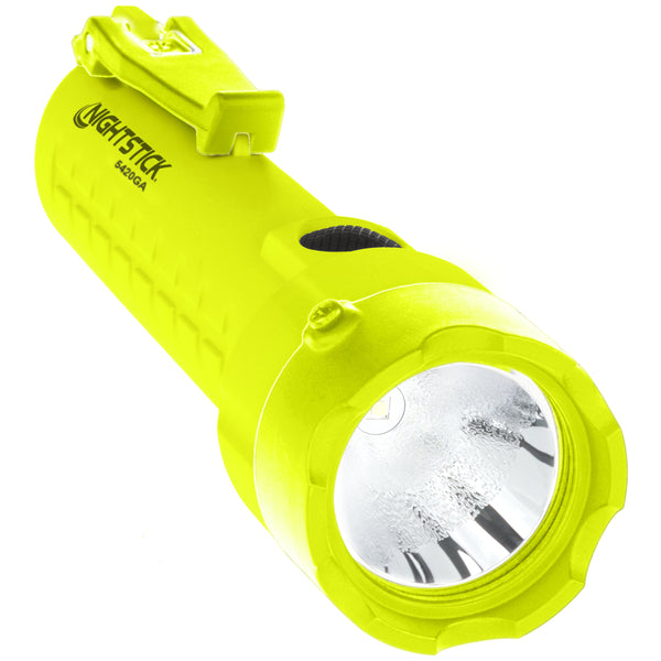 The Nightstick XPP-5420GA [Zone 0] IS Torch is a bright yellow ATEX certified flashlight with a side clip, shown at an angle to reveal its lens and reflective interior.