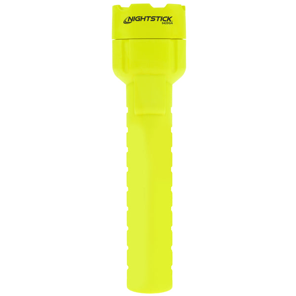 The Nightstick XPP-5420GA [Zone 0] IS Torch is a bright yellow, ATEX certified, waterproof flashlight with a ribbed handle and logo near the top—perfect for hazardous environments.