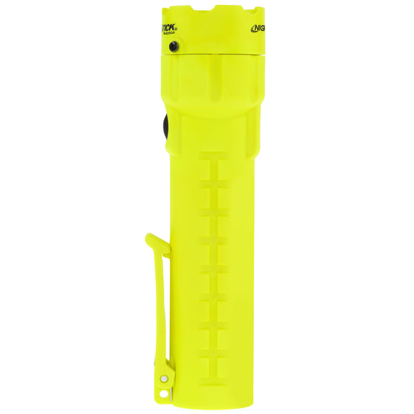 The Nightstick XPP-5420GA [Zone 0] IS Torch, an ATEX certified bright yellow flashlight with a side clip, is displayed vertically against a white background.