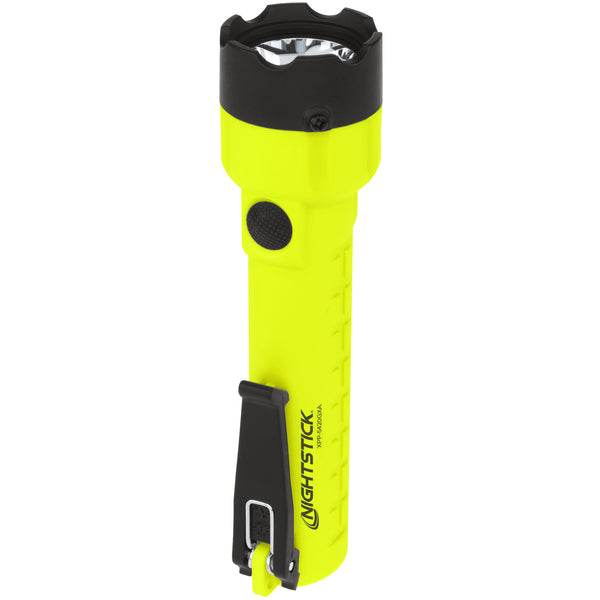 The Nightstick XPP-5420GXA [Zone 0] IS Flashlight is a yellow handheld intrinsically safe LED flashlight featuring a black top, side button, clip, and "Nightstick" branding on the handle.