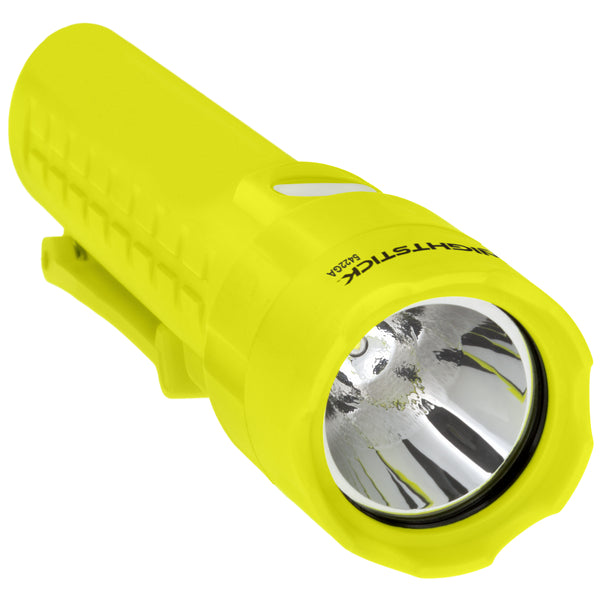 The Nightstick XPP-5422GA [Zone 0] IS Dual-Light Torch, a yellow handheld LED flashlight with a textured grip, reflective lens, and side switch, is displayed on a white background.