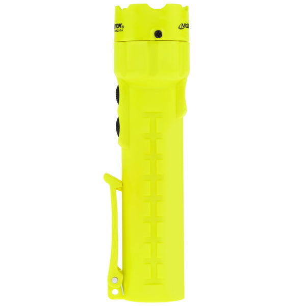The Nightstick XPP-5422GA [Zone 0] IS Dual-Light Torch is a bright yellow, ATEX-listed handheld flashlight featuring a side clip, ridged grip, and two black buttons.