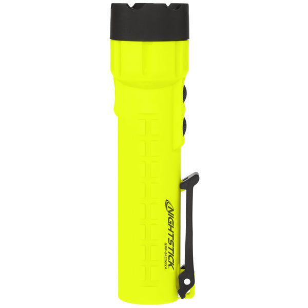 The Nightstick XPP-5422GXA [Zone 0] IS Dual-Light Torch is a bright yellow handheld flashlight with a black top and side clip, featuring Dual-Light LED tech and "Nightstick" printed in black on its side.