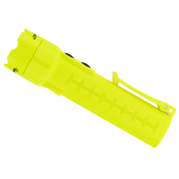 The Nightstick XPP-5422G [UL-913] is a bright yellow, intrinsically safe dual-light flashlight featuring a side clip, black buttons, and textured grip.