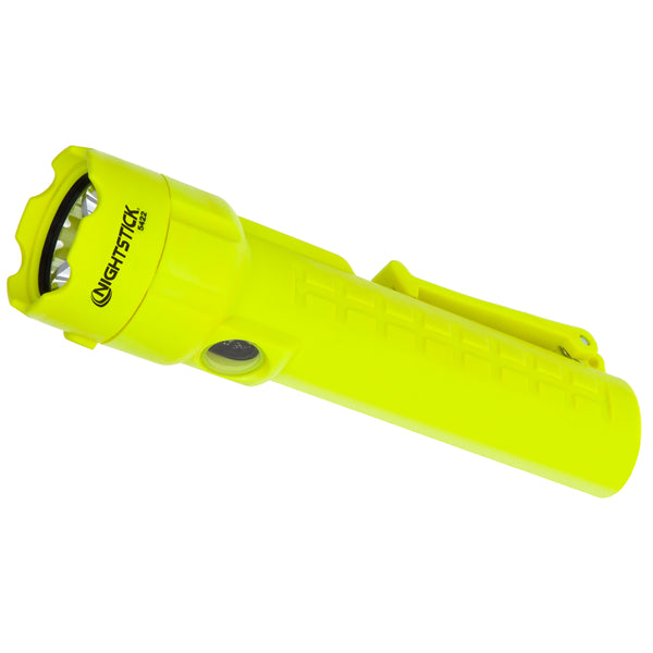 The Nightstick XPP-5422G [UL-913] IS Permissible Dual-Light Flashlight is a bright yellow, intrinsically safe flashlight with a black button and clip, labeled "Nightstick" on the head, shown on a white background.