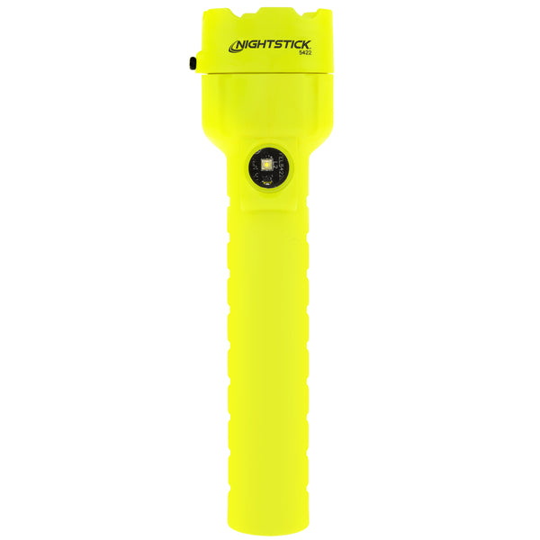 The Nightstick XPP-5422G [UL-913] IS Permissible Dual-Light Flashlight is a bright yellow, MSHA-listed model with a textured grip and a single LED bulb centered in the head.