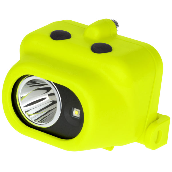 The Nightstick XPP-5454GC [Zone 0] IS Dual-Light Headlamp w/kit is a bright yellow, rugged, and compact headlamp with Dual-Light technology, featuring a large main beam, a smaller LED light, and a Hard Hat Clip for secure attachment.