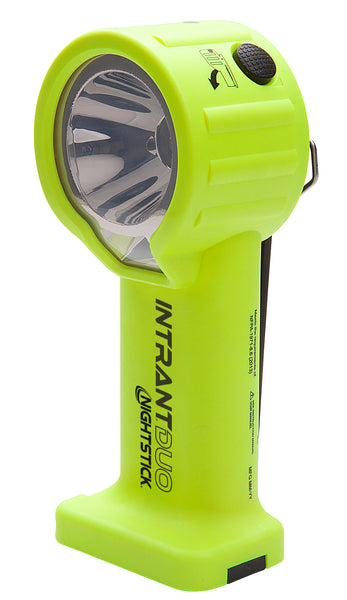 A bright yellow Nightstick XPP-5564GXA [Zone 0/20] INTRANT® DUO IS Dual-Light Angle Light (4AA), featuring a dual-head design with "INTRANTO DUO NIGHTSTICK" printed vertically on the body.